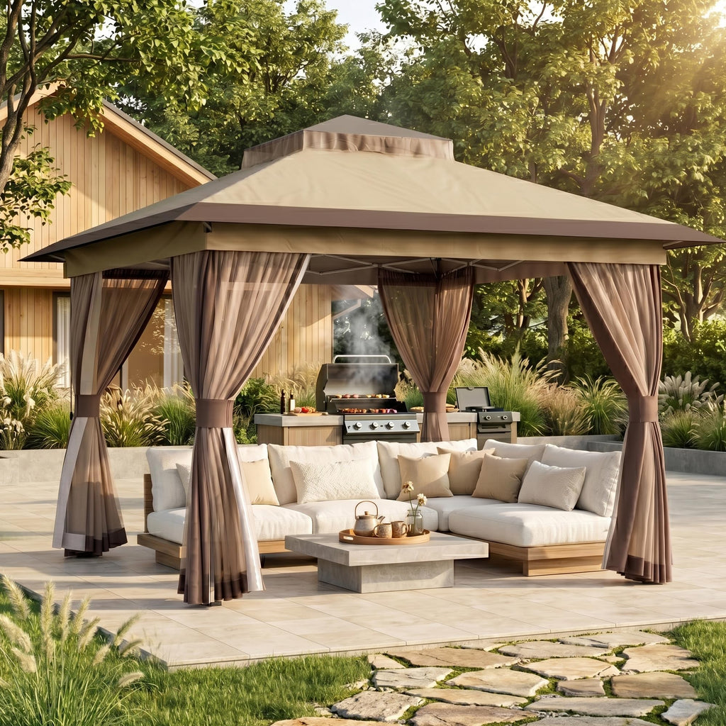 11'x11' Waterproof UV Protection Pop Up Gazebo with Mosquito Netting P17619