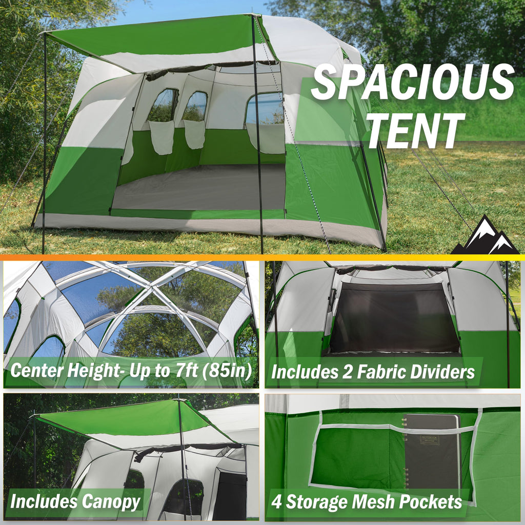 10-12 Person Camping Tent with Room Divider and Carry Bag Y714