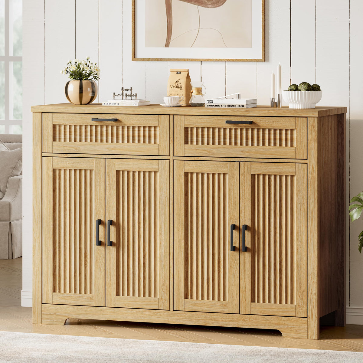 Fluted Buffet Sideboard Cabinet with Drawers U611