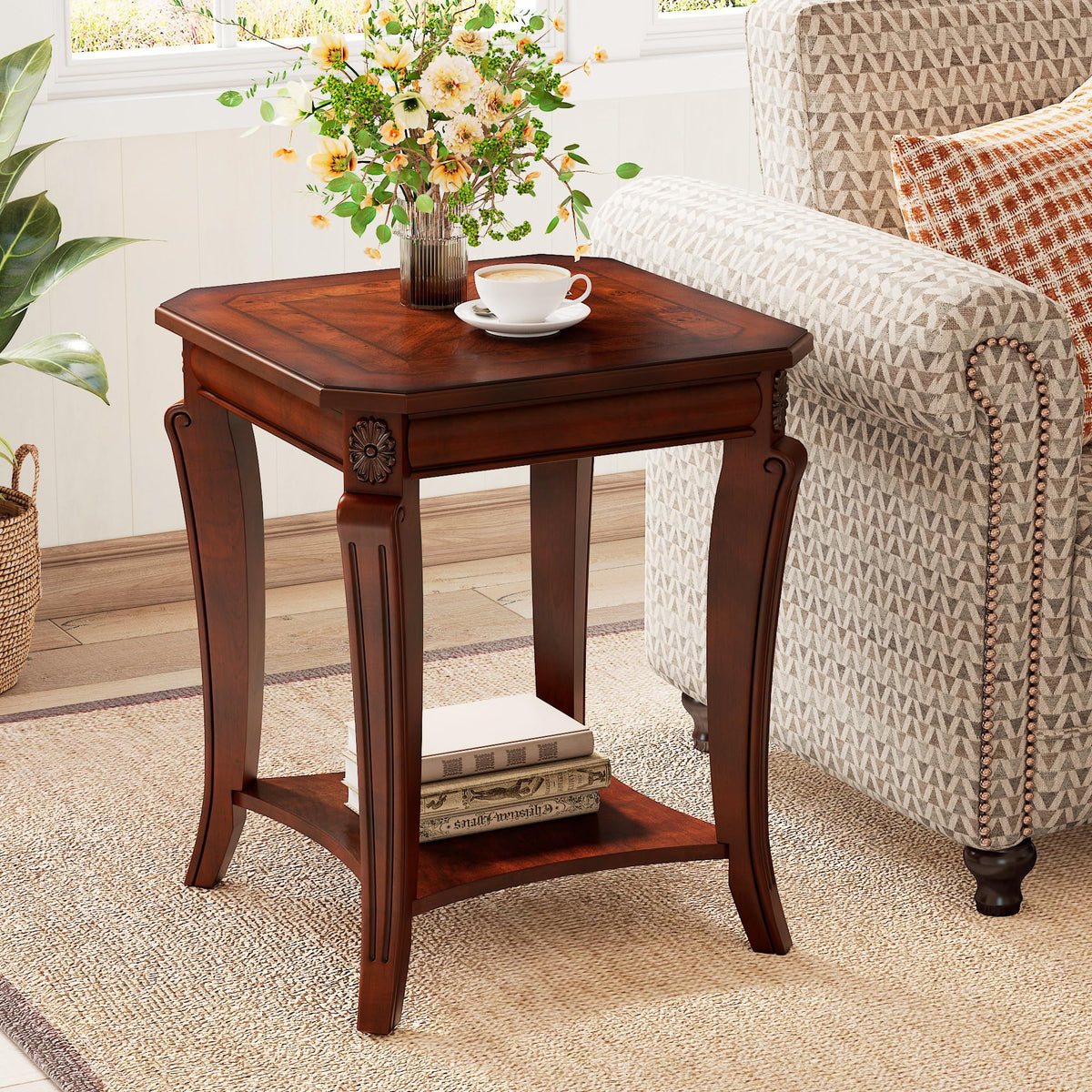 Vintage Wood End Table with Storage Shelf R9855