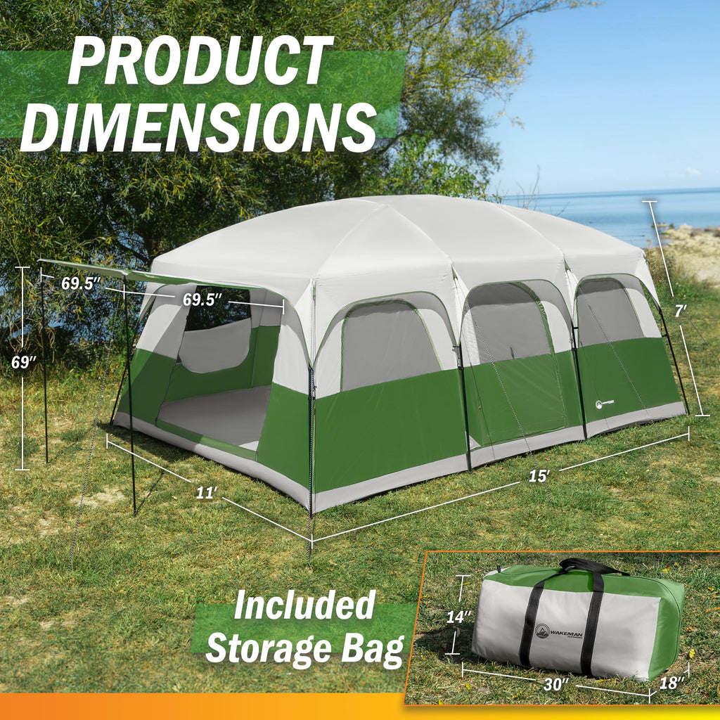 10-12 Person Camping Tent with Room Divider and Carry Bag Y714