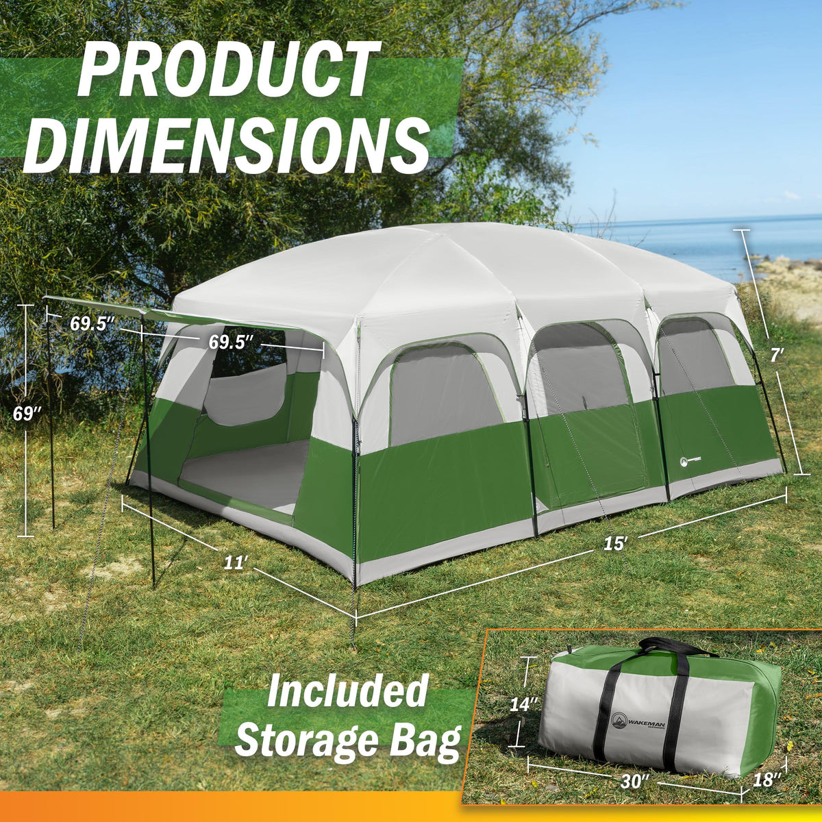 10-12 Person Camping Tent with Room Divider and Carry Bag Y714