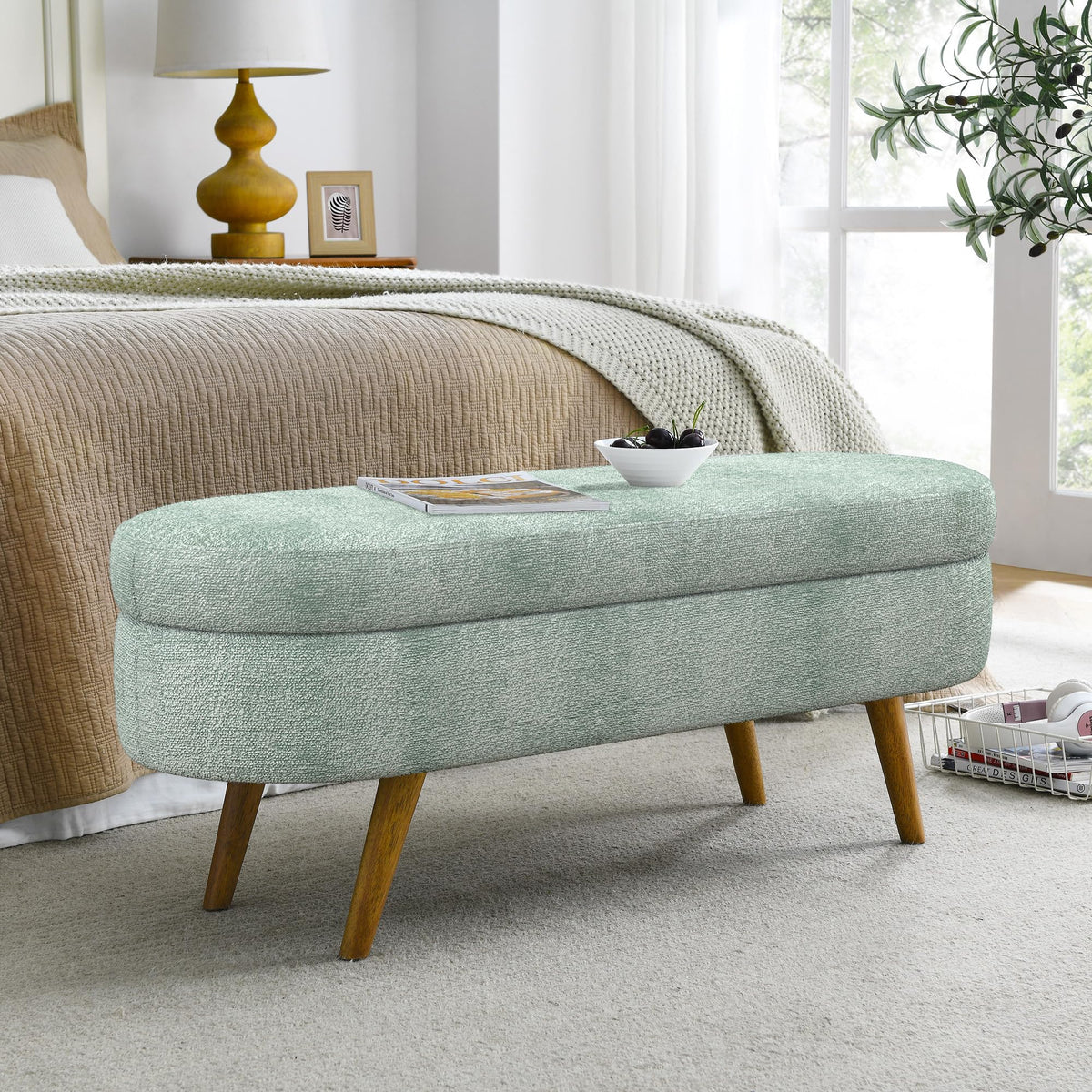Oval Storage Bench with Rubber Wood Legs S761
